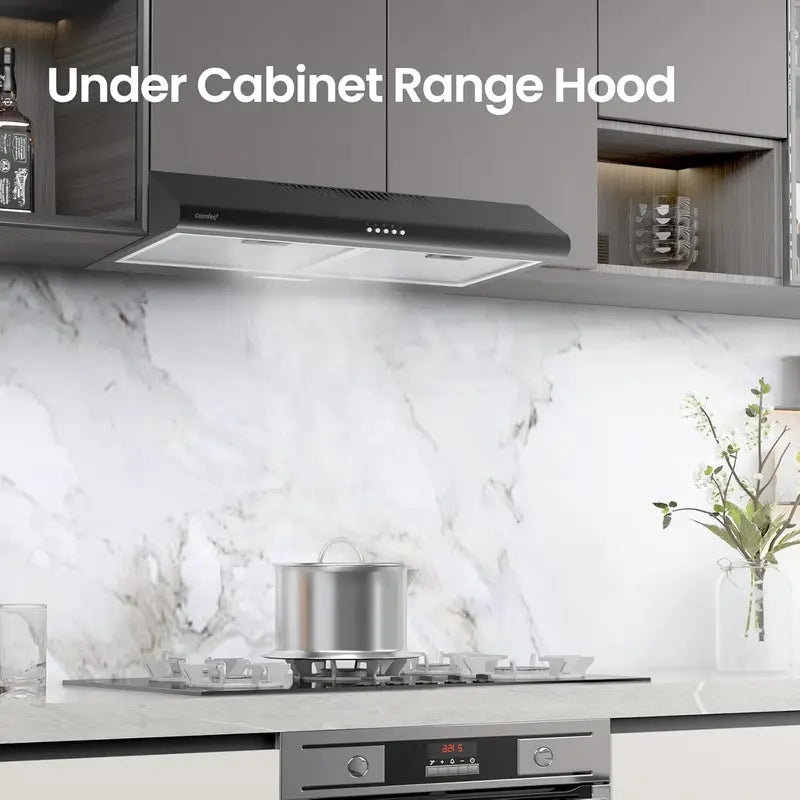 COMFEE’ 30″ Under-Cabinet Range Hood  Slim Ducted/Ductless Vent with Reusable Stainless Filter