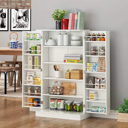 Homefort 41″ Farmhouse Kitchen Pantry Cabinet, White Storage Unit with Adjustable Shelves and Door Pockets