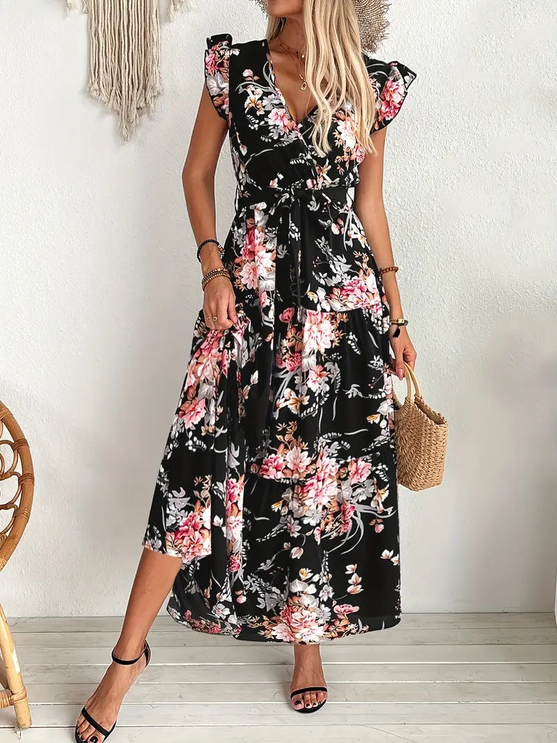 Robe Florale Noire "Jardin Nocturne"
