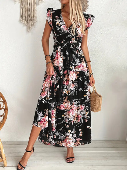 Robe Florale Noire "Jardin Nocturne"