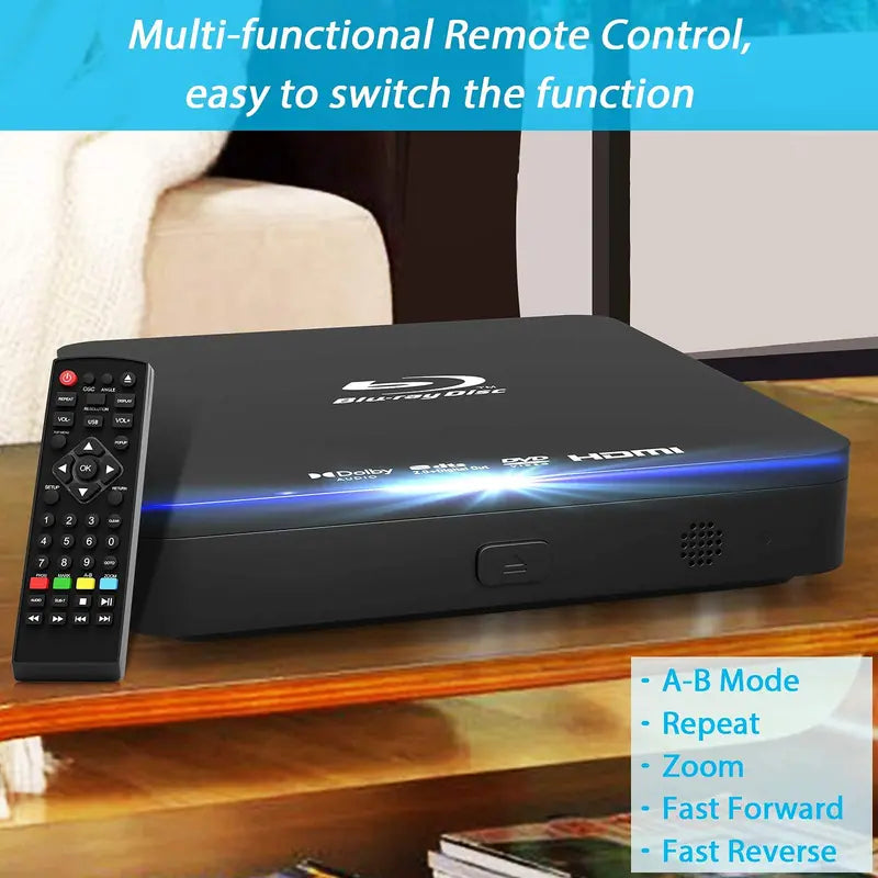 Super Mini Blu-ray Disc Player for TV,1080P Blue-ray HD DVD Player