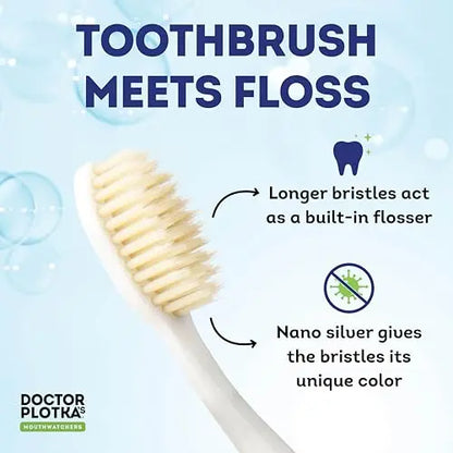 MOUTHWATCHERS Dr. Plotka’s Extra Soft Flossing Toothbrush for Sensitive Teeth & Gums  2 Pack, Multi-Color