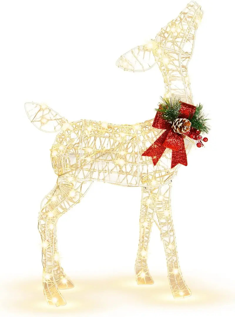 Tangkula Christmas LED Reindeer Decoration, 50 Warm White Lights, Steel & Tinsel, Indoor/Outdoor Holiday Decor