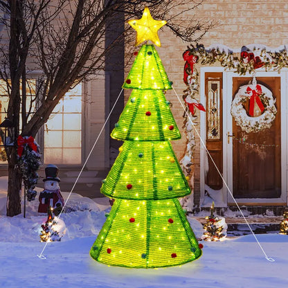 6.2-Foot Collapsible Pre-Lit Christmas Tree with 200 LEDs, Star Topper & Furry Ornaments