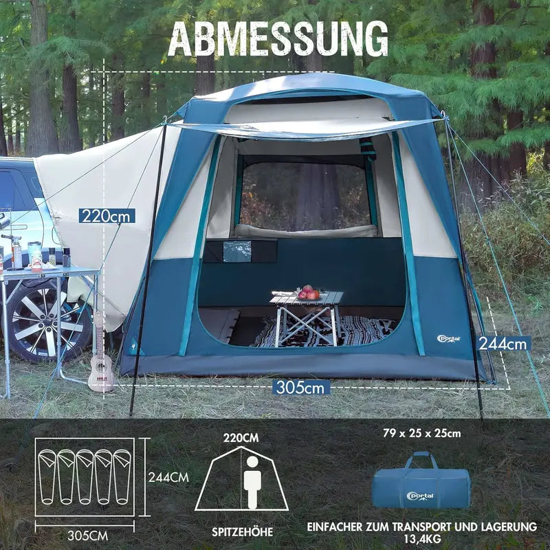 Portal 5-Person SUV Tent with Integrated Porch — Water-Resistant, Windproof Trunk Camp Tent