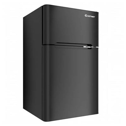 Costway Compact 3.2 Cu. Ft. Mini Fridge with Freezer  Space-Saving Grey Cooler for Dorms or Offices