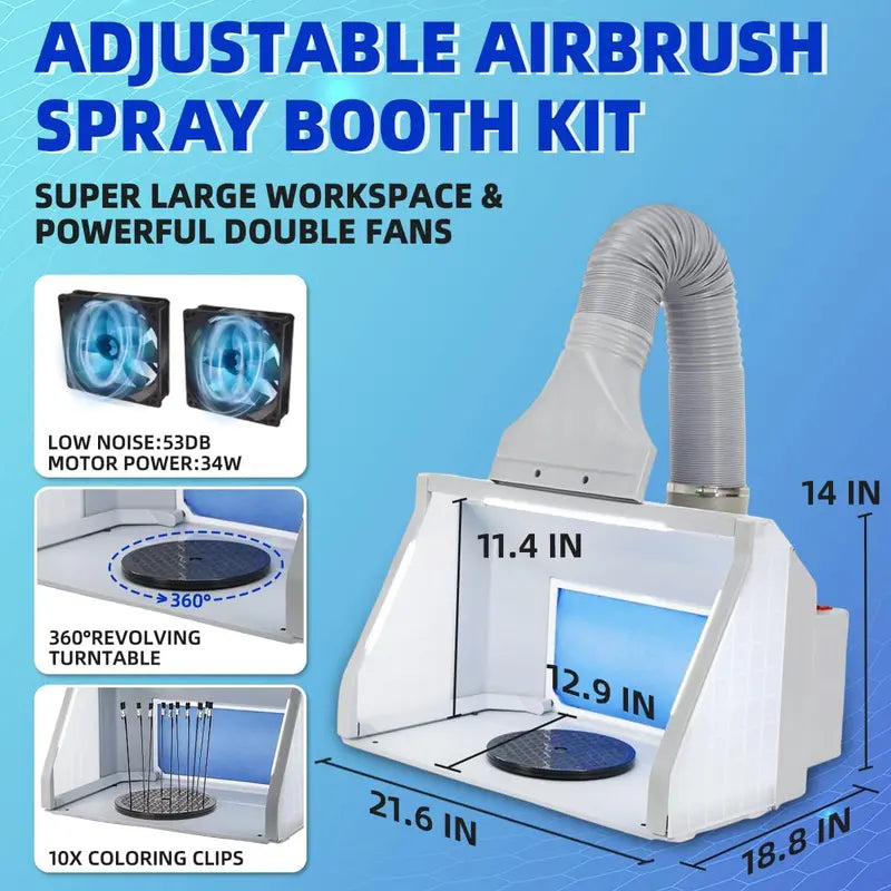 Dual Fans Airbrush Spray Booth Kit with LED Lights & Vinyl Car Set for Hobby & Craft Painting