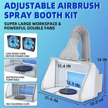 Dual Fans Airbrush Spray Booth Kit with LED Lights & Vinyl Car Set for Hobby & Craft Painting