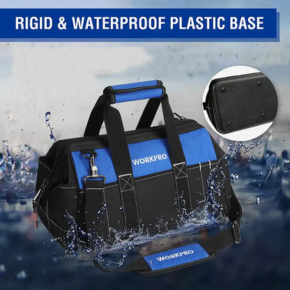 WORKPRO 16″ Wide-Mouth Waterproof Tool Bag  Molded Base for Stability & Durability