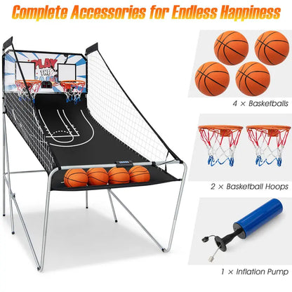 Dual-Shot Foldable Basketball Arcade Game  Indoor/Outdoor Electronic Hoop Machine with Dual Play Mode