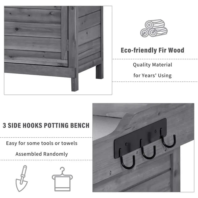 cenadinz Outdoor 39 in. Potting Bench Table, Rustic Garden Wood Workstation Storage Cabinet Garden Shed H-WF285324AAE