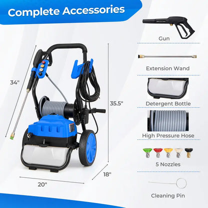 2300 PSI Electric Pressure Washer  1.8 GPM Heavy-Duty Cleaner with 5 Quick-Connect Nozzles and Wheels