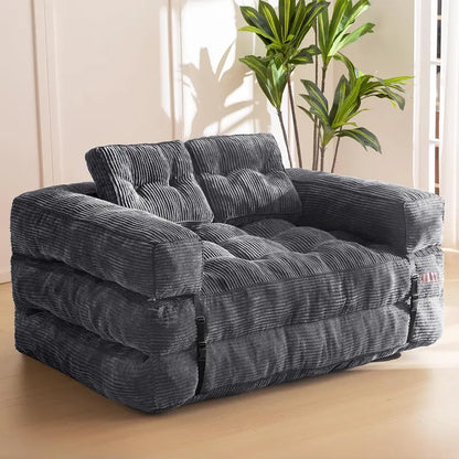L-Shaped Folding Sofa Bed  Convertible Living Room Lounger with Armrests & Pillows