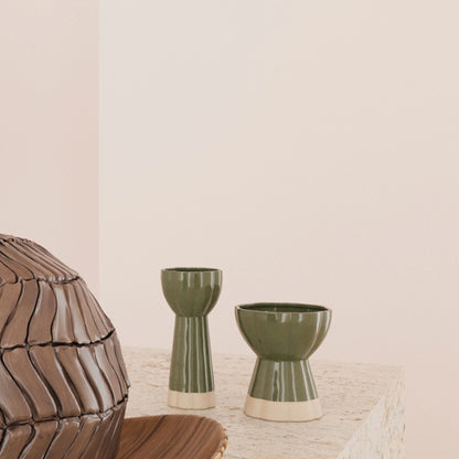 Set de 2 vases design vintage en c ramique verte Vienne