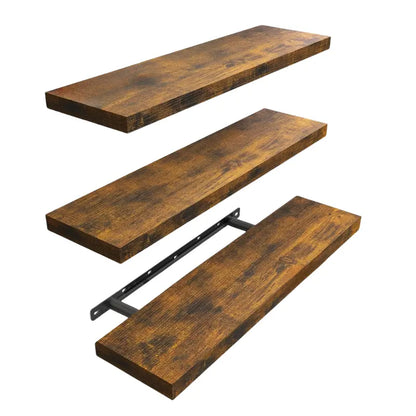 Set of 3 Floating Wooden Wall Shelves for Living Room or Kitchen