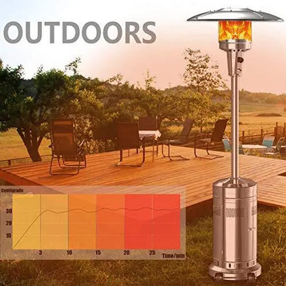 2-Unit Stainless Steel Floor-Standing Patio Heater Set  48,000 BTU Umbrella Style with Wheels (Silver)