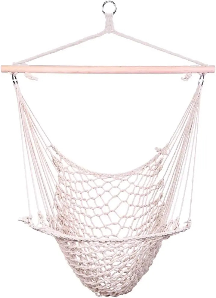 ONCLOUD Macramé Hammock Chair with Steel Spreader Bar  Indoor/Outdoor Hanging Swing Seat, 550 LB Capacity, Dual Cushions (Black)