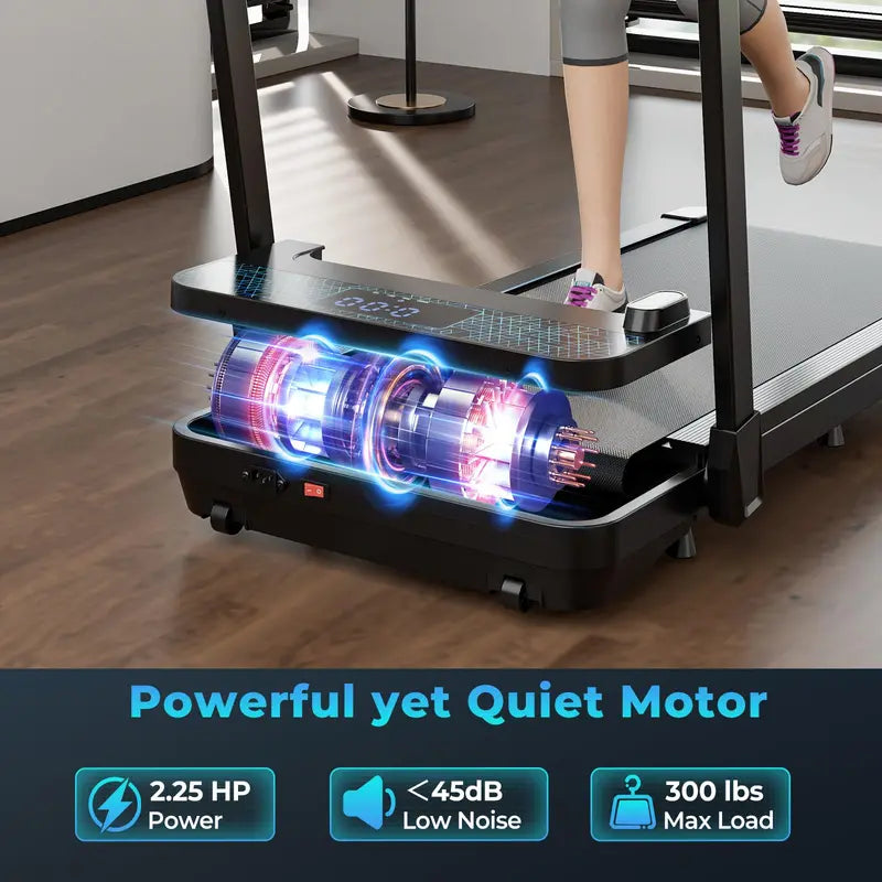 Dual-Function Folding Treadmill  300 LB Capacity Walking Pad with Handlebar, Remote & App Control, Under-Desk Design