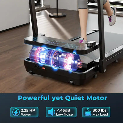 Dual-Function Folding Treadmill  300 LB Capacity Walking Pad with Handlebar, Remote & App Control, Under-Desk Design