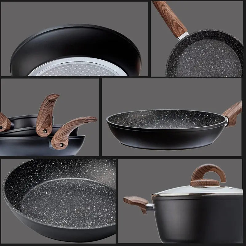 EcoCook 6-Piece Nonstick Cookware Set  Includes Fry Pans & Saucepan, Dishwasher Safe, Compatible with All Stoves, Black