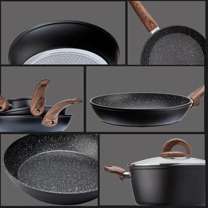EcoCook 6-Piece Nonstick Cookware Set  Includes Fry Pans & Saucepan, Dishwasher Safe, Compatible with All Stoves, Black