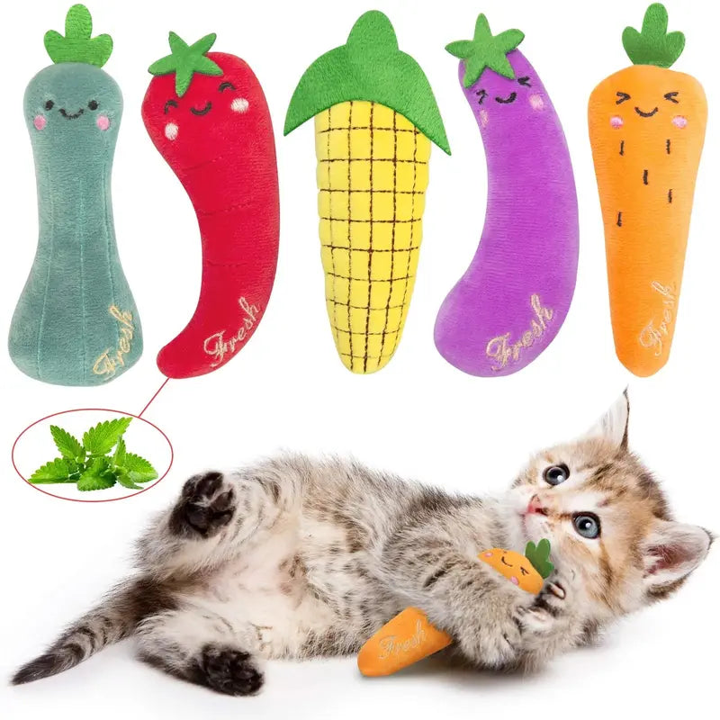 Brand Catnip-Infused Plush Interactive Cat Toys  5 Pack, Farm-Themed, Safe & Non-Toxic, for Active Play & Dental Health