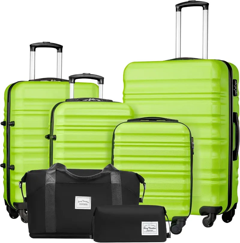 LONG VACATION ABS+PC 6-Piece Luggage Set  Expandable Hardshell Suitcases with YKK Zippers, TSA Locks & 360° Wheels