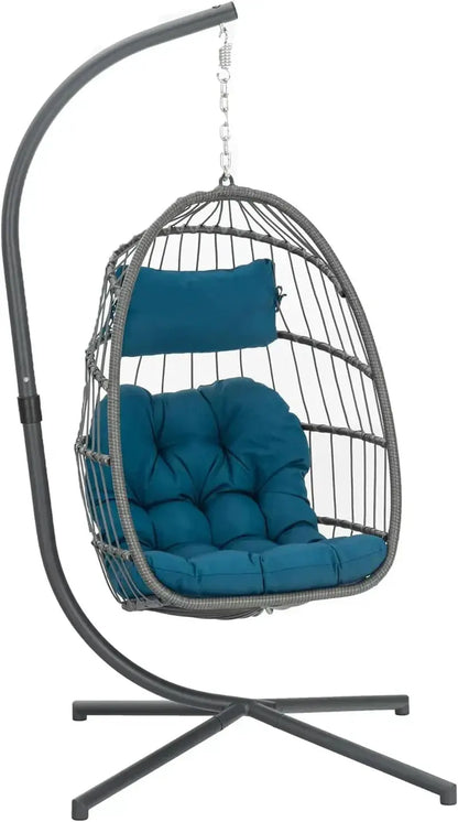 Yechen All-Weather Wicker Egg Hanging Chair with Stand — Indoor/Outdoor Swinging Seat