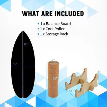 Cork-Roller Wooden Balancing Board with Integrated Storage Rack for Core Training