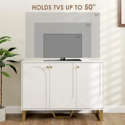 HOMCOM White Modern Sideboard Cabinet  4-Door Storage Unit with Adjustable Shelves and 65″ TV Stand Capability