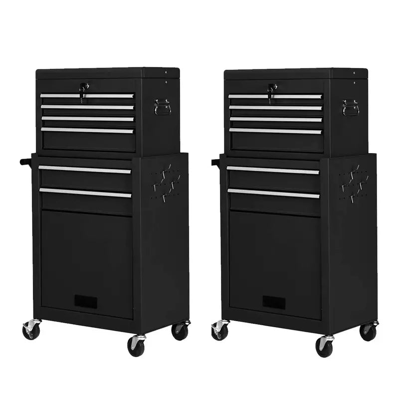 Dual Rolling Tool Chest Set  Two 6-Drawer Heavy-Duty Toolbox Units