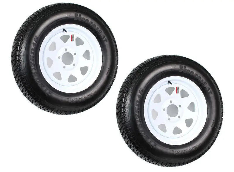 2-Pack ST205/75D15 Trailer Tires on White-Spoke Rims  LRC Rated, 5-Hole Mounting, 205/75-15 Size