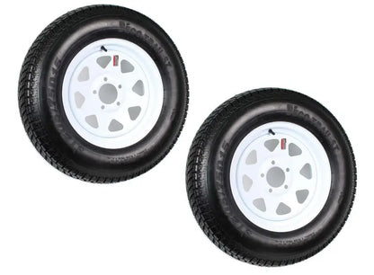 2-Pack ST205/75D15 Trailer Tires on White-Spoke Rims  LRC Rated, 5-Hole Mounting, 205/75-15 Size