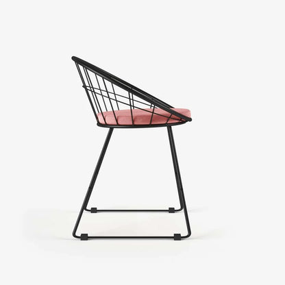 Chaise métal noir et velours rose vintage