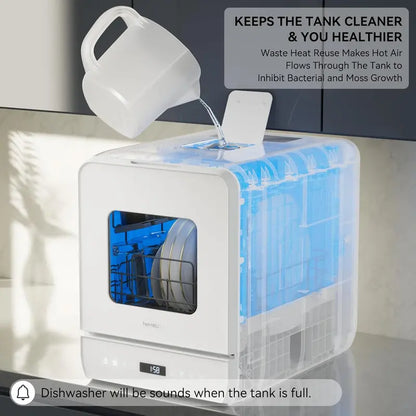 Hermitlux Countertop Mini Dishwasher  7-Program Portable Unit with 5L Built-in Tank, LED Display, Glass Door, No Plumbing Required