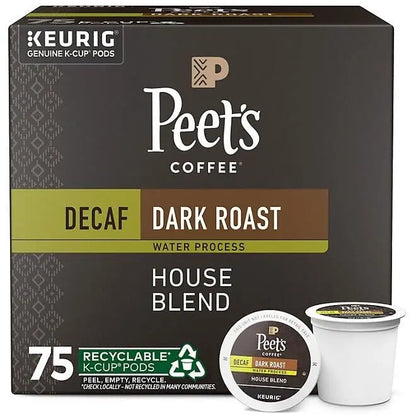 Peet’s Coffee Decaf Dark Roast K-Cup Pods, House Blend, 75 Count  Rich Flavor, Keurig Compatible