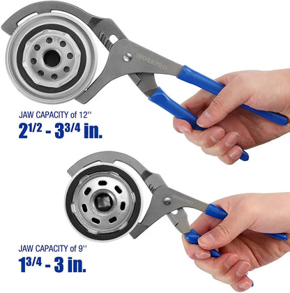 WORKPRO 2-Piece Oil Filter Wrench & Plier Set for Easy Drain Plug Removal