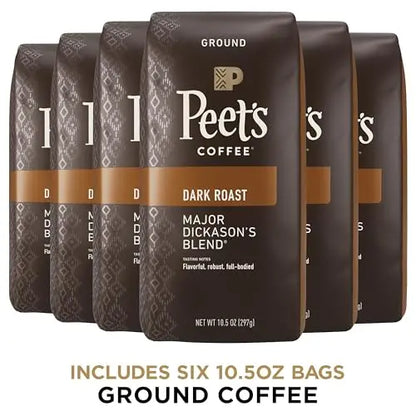Peet’s Major Dickason’s Dark Roast Ground Coffee, 63 Ounces (Pack of 6)
