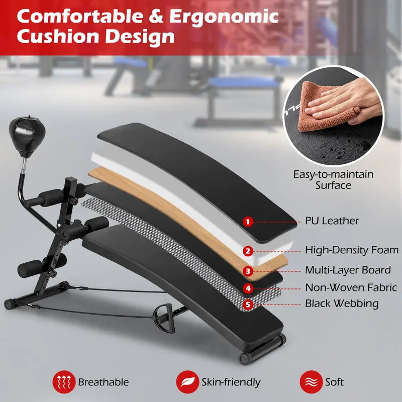 Foldable Decline Sit-Up Bench  Adjustable Slant Exercise Bench with Ergonomic Curved Design