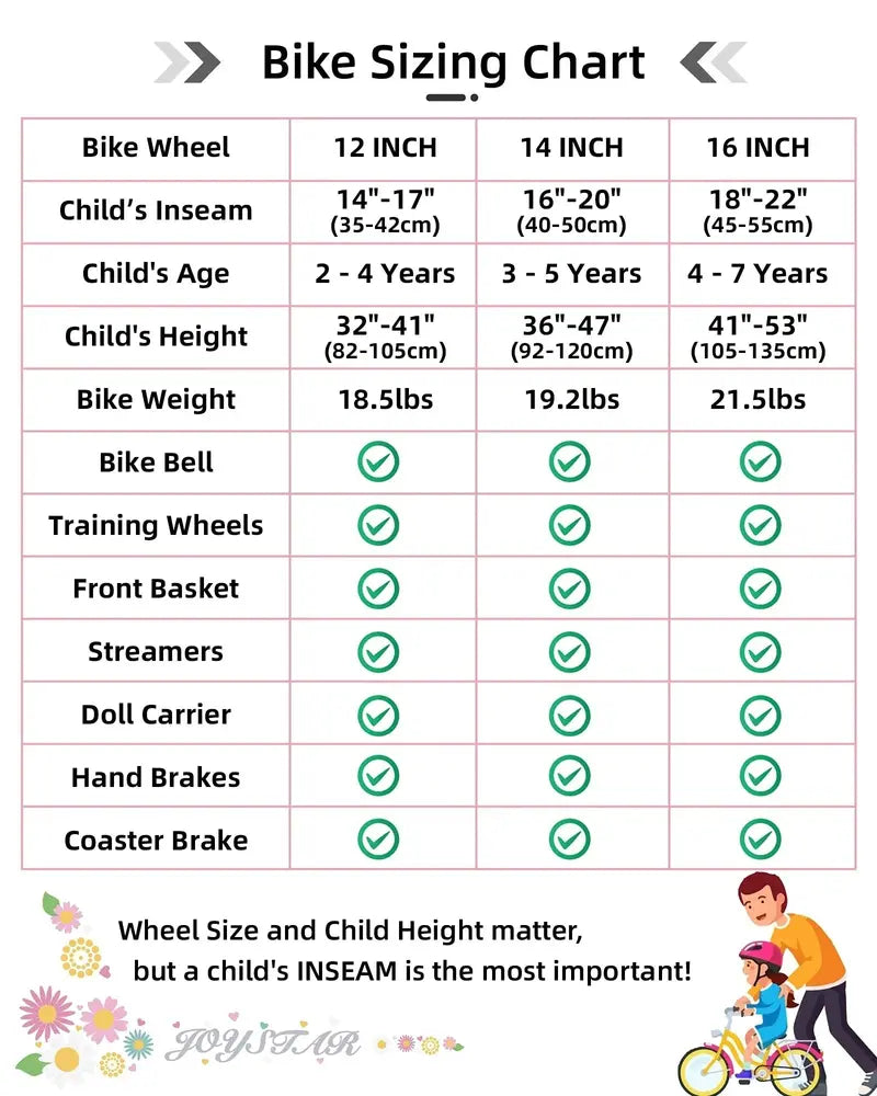 JOYSTAR Little Daisy 14″ Kids’ Bike  Stylish Girls’ Cruiser with Training Wheels Option