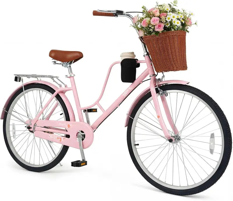 Women’s 24/26-Inch Beach Cruiser  Cup Holder, Reflectors, Stylish Basket Design