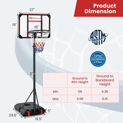 Height-Adjustable Basketball Hoop System (6.38.1 FT) with Wheels and Ball Storage