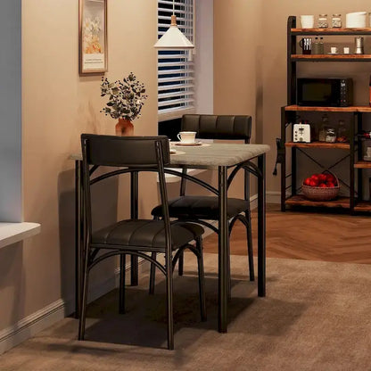 Compact 2-Person Dining Set with Upholstered Chairs and Space-Saving Table