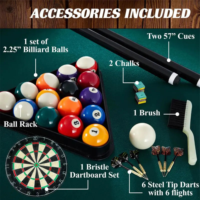 Barrington Billiard 84-Inch Arcade-Style Pool Table with Included Dartboard Set (Green Finish)