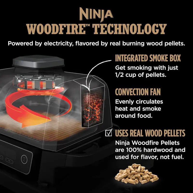 NINJA Woodfire Series 7-in-1 Grill & Smoker  Portable Outdoor Cooking Station with Real Wood Flavor