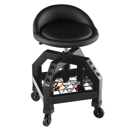 Adjustable Swivel Mechanic Stool with Casters and Built-in Tool Tray