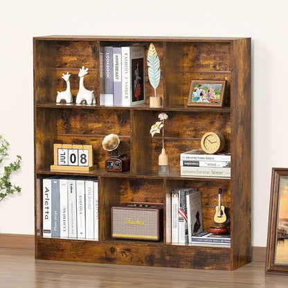 LEYAOYAO Natural Wood 7-Cube Bookshelf  Modern Open-Back Storage Unit with Solid Legs