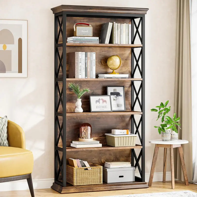 Tall 6-Tier Industrial Bookcase  71-Inch Floor-Standing Display Shelf for Living Room or Home Office