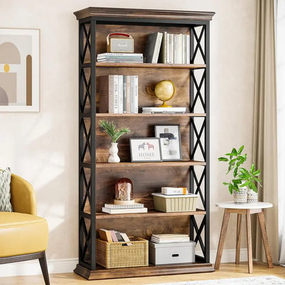 Tall 6-Tier Industrial Bookcase  71-Inch Floor-Standing Display Shelf for Living Room or Home Office