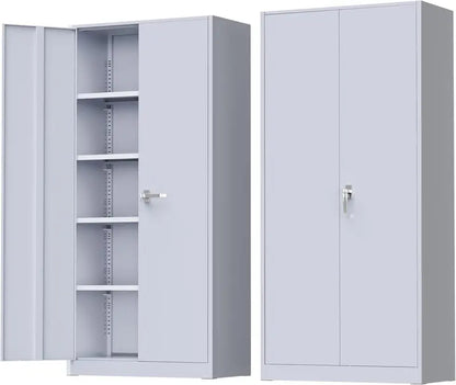 Greenvelly 72-Inch Locking Metal Storage Cabinet — 2-Door Garage or Office Organizer with Adjustable Shelves